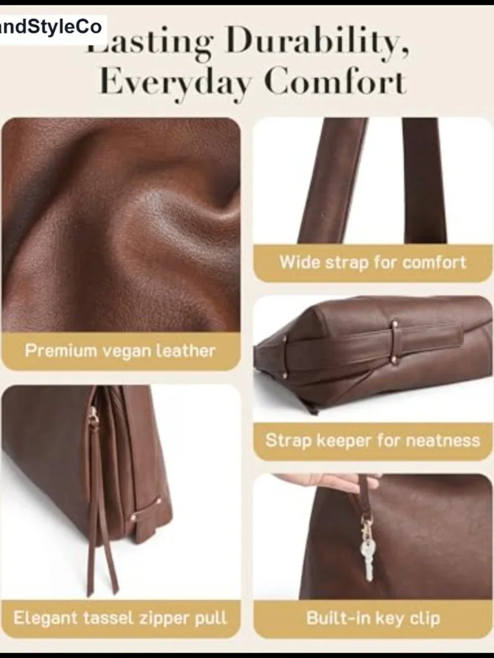 Vegan Leather Hobo Tote Shoulder Handbag, Adjustable Strap, 14